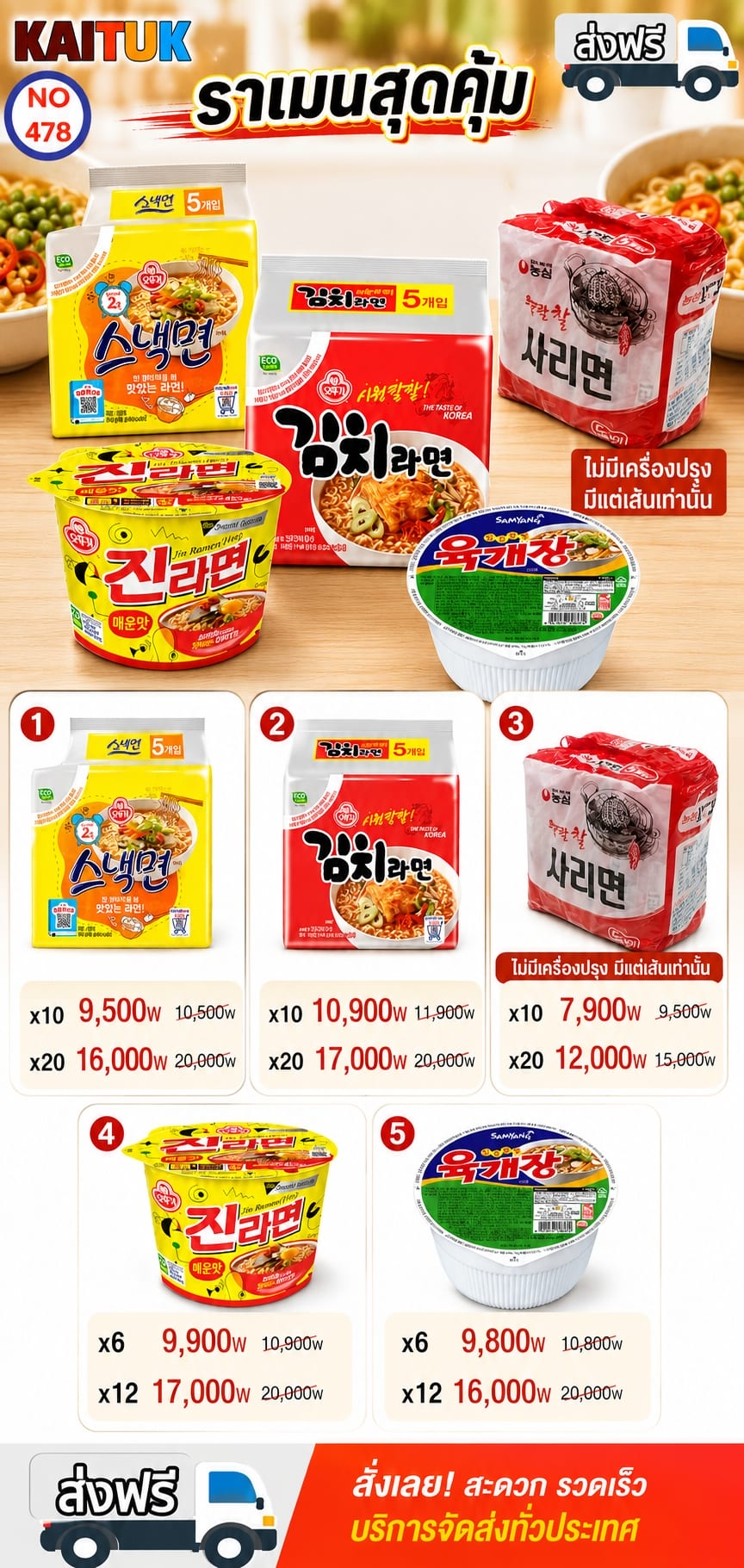 บะหมี่และบะหมี่ถ้วยเกาหลี 5 แบบ