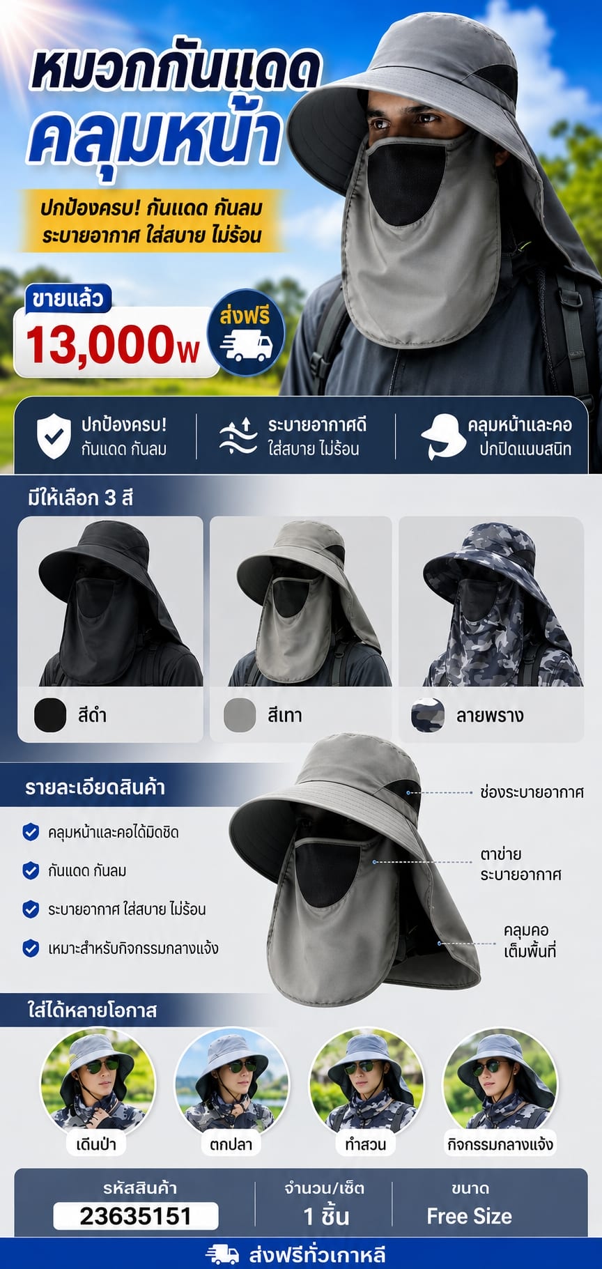 หมวกกันแดดคลุมหน้า
