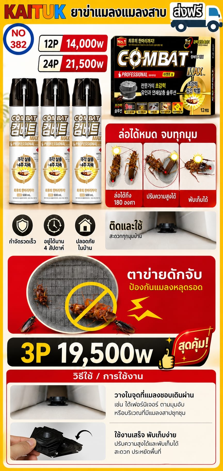 ผลิตภัณฑ์กำจัดแมลง Combat 3 แบบ