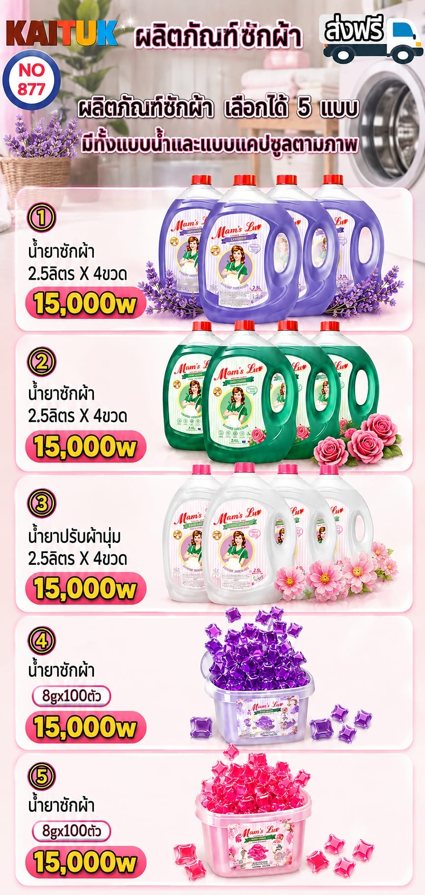 ชุดผลิตภัณฑ์ซักผ้า 5 แบบ