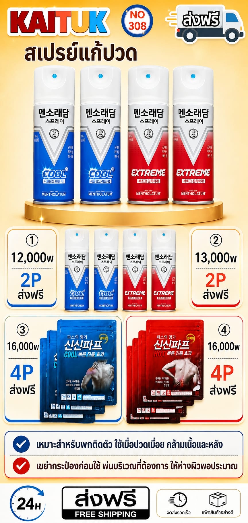 สเปรย์และแผ่นบรรเทาปวด