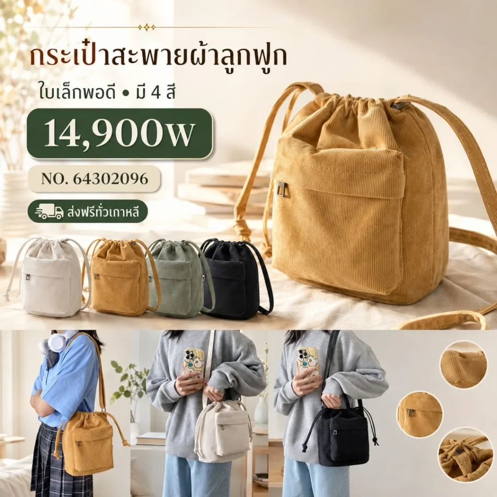กระเป๋าสะพายผ้าลูกฟูก