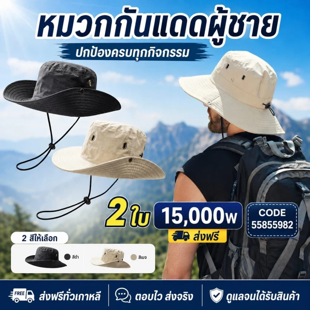 หมวกกันแดดผู้ชาย เซต 2 ชิ้น