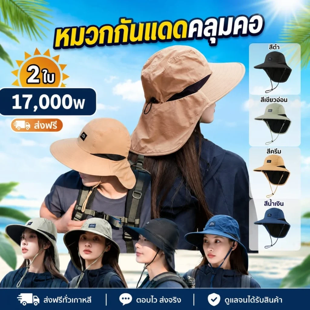 หมวกกันแดดคลุมหน้า เซต 2 ชิ้น